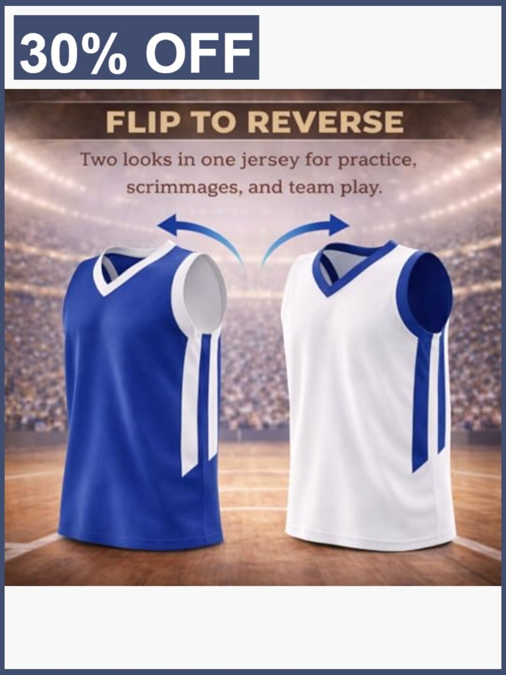 Reversible Men's Basketball Jersey, Mesh Athletic Sleeveless Scrimmage Pinnie, View 4